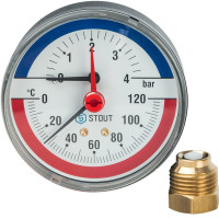 Термоманометр давления аксиальный STOUT 1/2" Dn 80 мм от 0 до 4 бар от 0 до 120 градусов