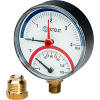 Термоманометр давления радиальный STOUT 1/2" Dn 80 мм от 0 до 4 бар от 0 до 120 градусов