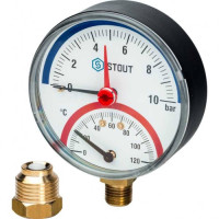 Термоманометр давления радиальный STOUT 1/2" Dn 80 мм от 0 до 10 бар от 0 до 120 градусов