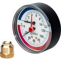 Термоманометр давления аксиальный STOUT 1/2" Dn 80 мм от 0 до 10 бар от 0 до 120 градусов