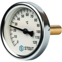 Термометр биметаллический с погружной гильзой Dn 63 мм гильза 50 мм 1/2" от 0 до 120 градусов STOUT