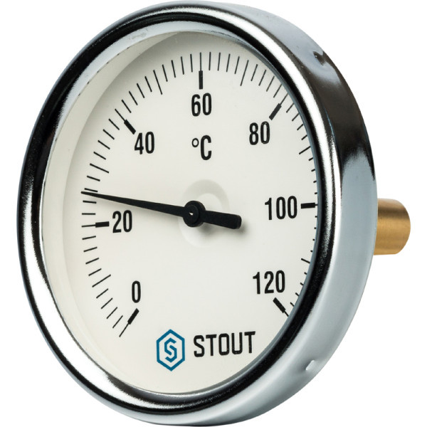 Термометр биметаллический с погружной гильзой Dn 80 мм гильза 50 мм 1/2" от 0 до 120 градусов STOUT