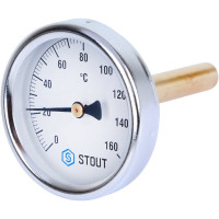 Термометр биметаллический с погружной гильзой Dn 63 мм гильза 50 мм 1/2" от 0 до 160 градусов STOUT