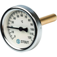 Термометр биметаллический с погружной гильзой Dn 63 мм гильза 75 мм 1/2" от 0 до 120 градусов STOUT