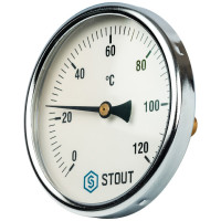 Термометр биметаллический с погружной гильзой Dn 100 мм гильза 50 мм 1/2" от 0 до 120 градусов STOUT