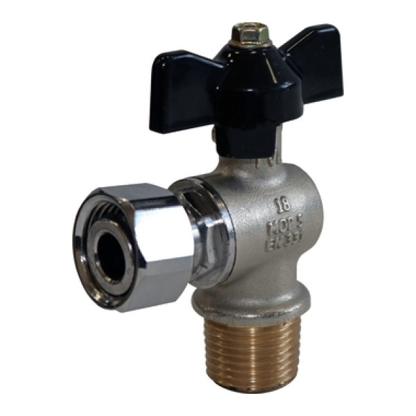 Кран шаровой с накидной гайкой STOUT, НР/накидная гайка, 3/4"x3/4" угловой