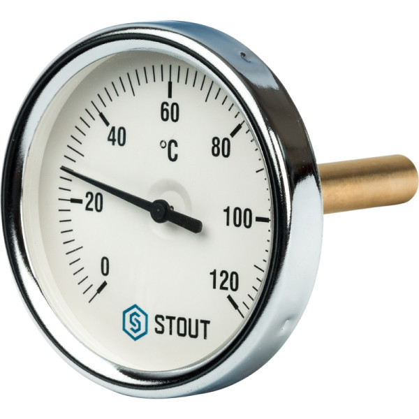 Термометр биметаллический с погружной гильзой Dn 80 мм гильза 75 мм 1/2" от 0 до 120 градусов STOUT