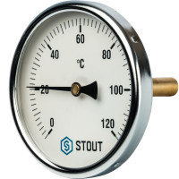 Термометр биметаллический с погружной гильзой Dn 100 мм гильза 75 мм 1/2" от 0 до 120 градусов STOUT