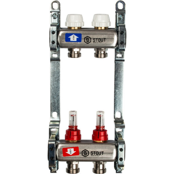 Коллекторная группа 2 выхода с расходомерами из нержавеющей стали STOUT