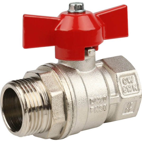 Кран латунный стандартнопроходной 3/4" STOUT (резьба внутренняя/наружная) ручка бабочка