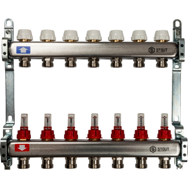 Коллекторная группа 7 выходов с расходомерами из нержавеющей стали STOUT