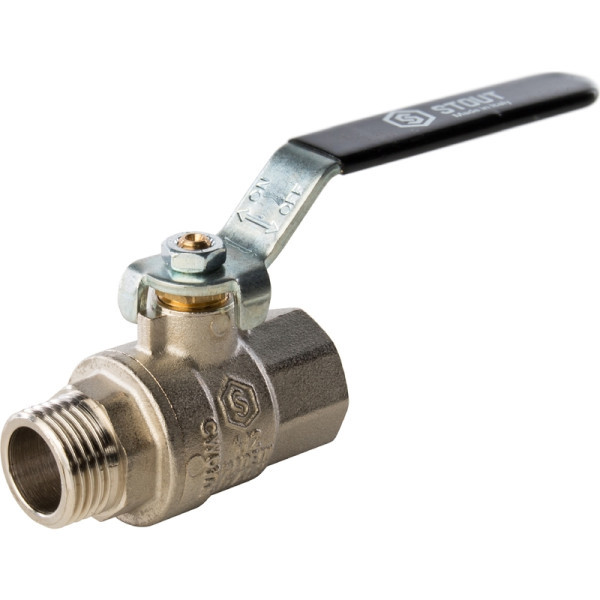 Кран латунный полнопроходной 1/2" STOUT (резьба внутренняя/наружная) ручка рычаг