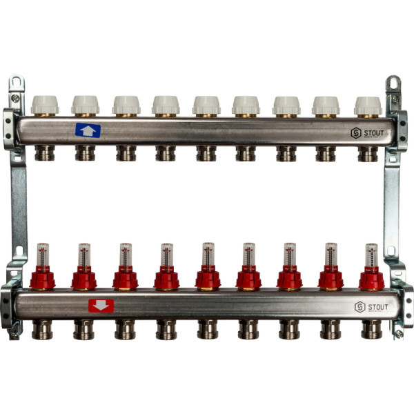 Коллекторная группа 9 выходов с расходомерами из нержавеющей стали STOUT
