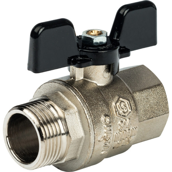 Кран латунный полнопроходной 3/4" STOUT (резьба внутренняя/наружная) ручка бабочка