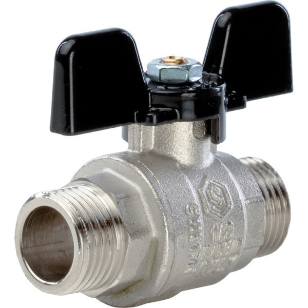 Кран латунный полнопроходной 3/4" STOUT (резьба наружная/наружная) ручка бабочка