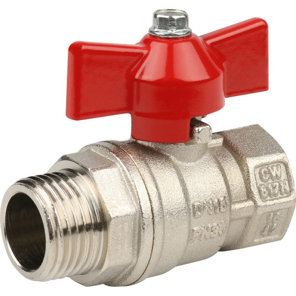 Кран латунный стандартнопроходной 1/2" STOUT (резьба внутренняя/наружная) ручка бабочка