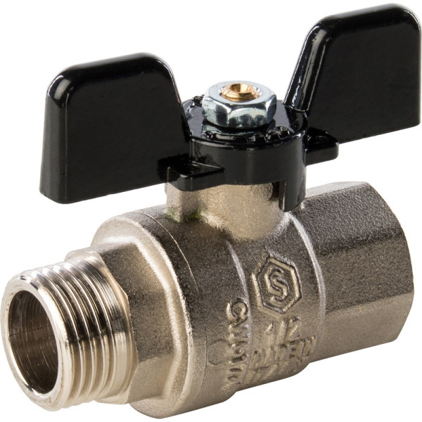 Кран латунный полнопроходной 1/2" STOUT (резьба внутренняя/наружная) ручка бабочка