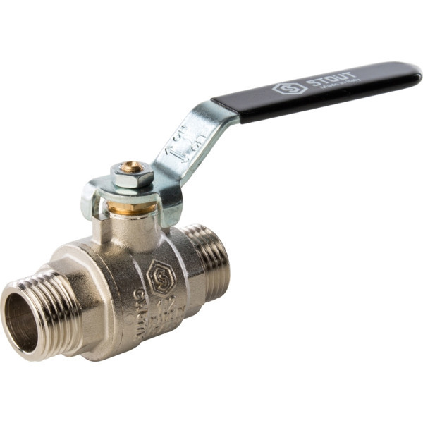 Кран латунный полнопроходной 1/2" STOUT (резьба наружная/наружная) ручка рычаг