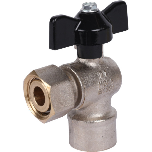 Кран шаровой с накидной гайкой STOUT, ВР/накидная гайка, 1/2"x1/2" угловой