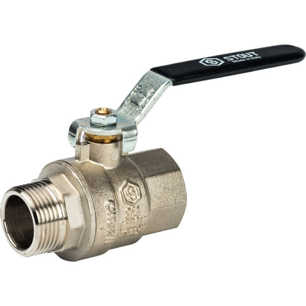 Кран латунный полнопроходной 3/4" STOUT (резьба внутренняя/наружная) ручка рычаг