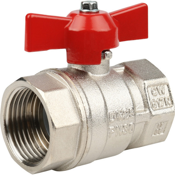 Кран латунный стандартнопроходной 1" STOUT (резьба внутренняя/внутренняя) ручка бабочка