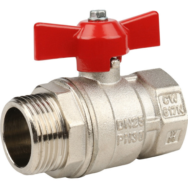 Кран латунный стандартнопроходной 1" STOUT (резьба внутренняя/наружная) ручка бабочка