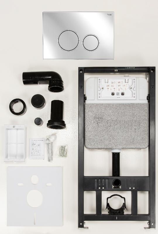 Инсталляция для унитаза  РЕХАУ NOVAFLOW комплект с кнопкой смыва NOVA ORB 001 круглая, хром глянцевый