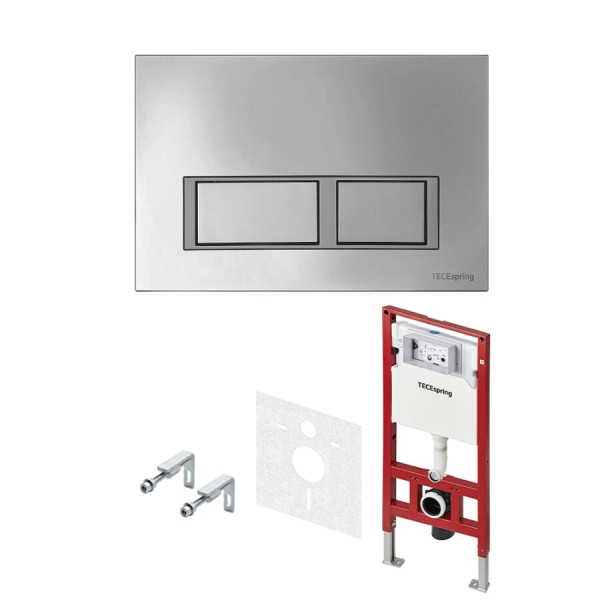 Инсталляция для унитаза TECEspring комплект с кнопкой смыва прямоугольная, хром глянцевый