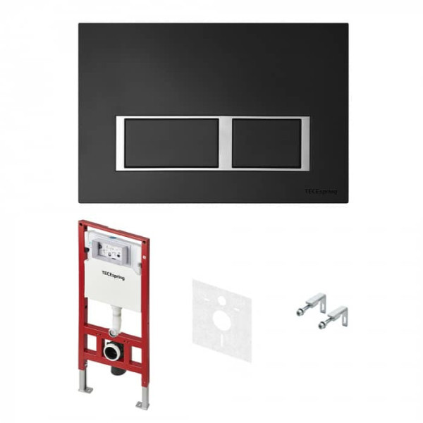Инсталляция для унитаза TECEspring комплект с кнопкой смыва прямоугольная, черный матовый