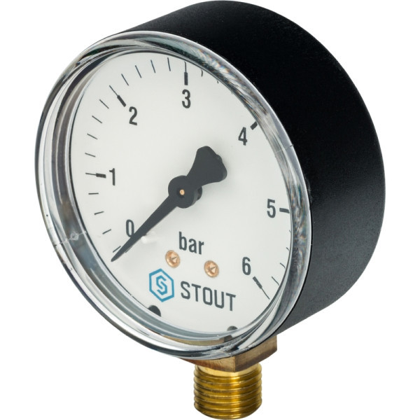 Манометр давления радиальный 1/4" Dn 63 мм от 0 до 6 бар STOUT