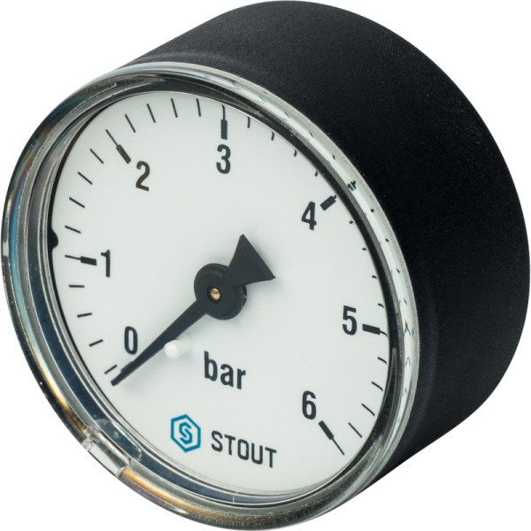 Манометр давления аксиальный 1/4" Dn 50 мм от 0 до 6 бар STOUT