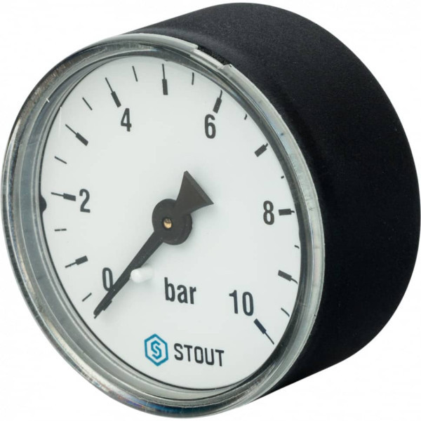 Манометр давления аксиальный 1/4" Dn 50 мм от 0 до 10 бар STOUT