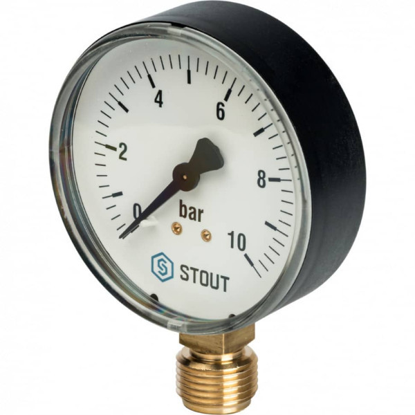 Манометр давления радиальный 1/2" Dn 80 мм от 0 до 10 бар STOUT